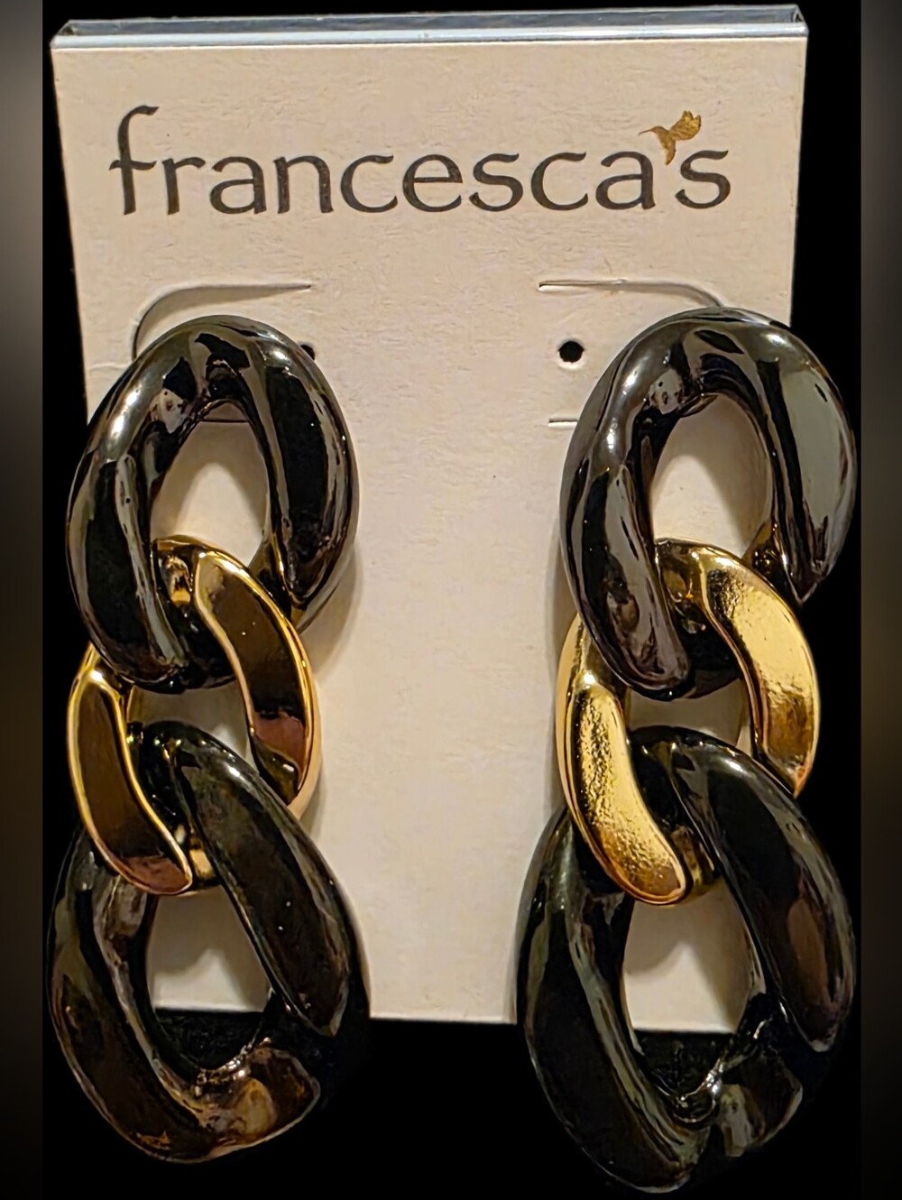Black and Gold Chain Link Drop Earrings